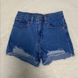Levi’s Medium Blue Distressed Denim High Rise 2” Shorts Size 24